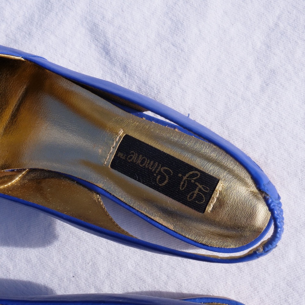 Vintage 90s L.J. Simone bright blue leather sling back flats - Picture 3 of 7